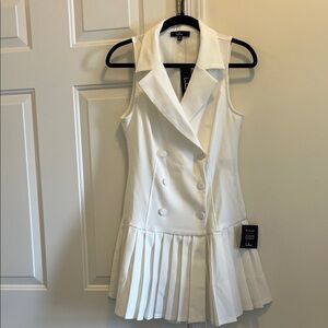 White Double-Breasted Pleated Dress by LULUS size M